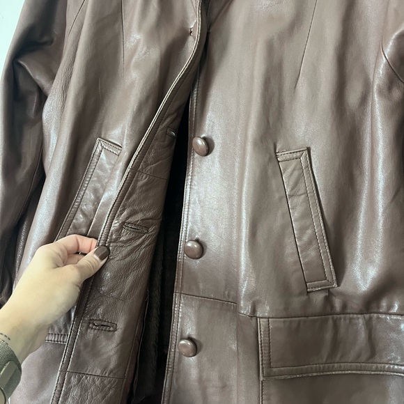 Vintage Brown Genuine Leather Utility Parka Size 12/ Large - Picture 7 of 8